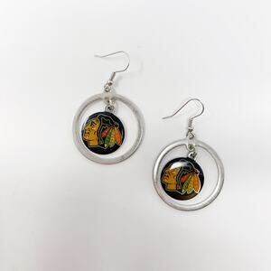 NHL Chicago Blackhawks Hockey Logo Hoop Earrings Silver Tone Drop Earrings
